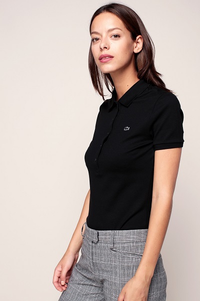 Lacoste Polo manches courtes noir patch logo brodé - Polo Femme Monshowroom