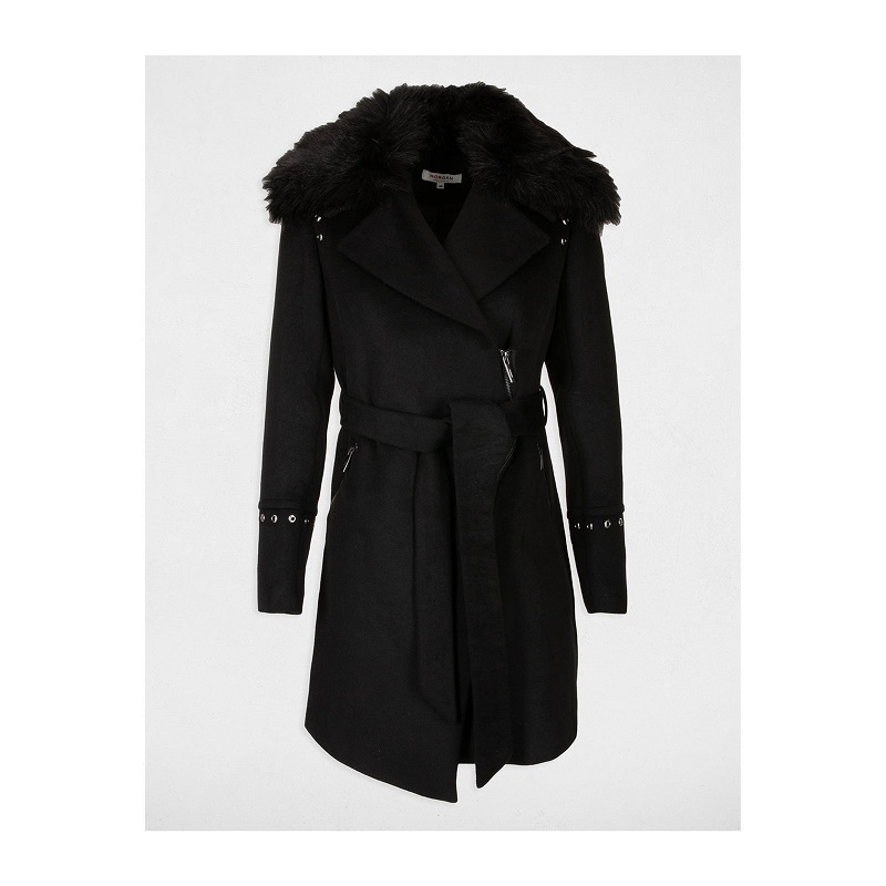 Morgan Frak Manteau col fausse fourrure noir - Manteau Femme Brandalley