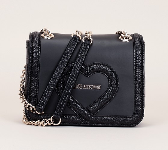 Love Moschino Mini trotteur noir bordures reptile et logo doré - Monshowroom