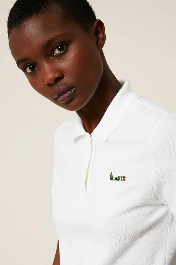 Lacoste Polo texturé blanc logo poitrine vert - Polo Femme Monshowroom