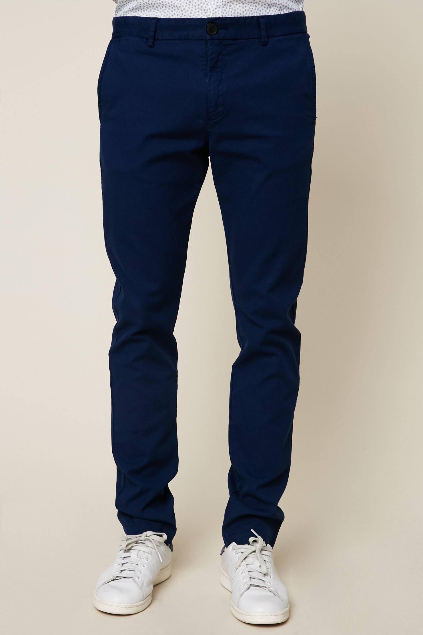 Ikks Men Pantalon en coton piqué marine - Pantalon Homme Monshowroom