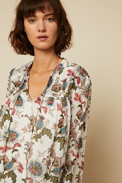 Suncoo Blouse imprimé floral manches longues écru - Blouse Monshowroom