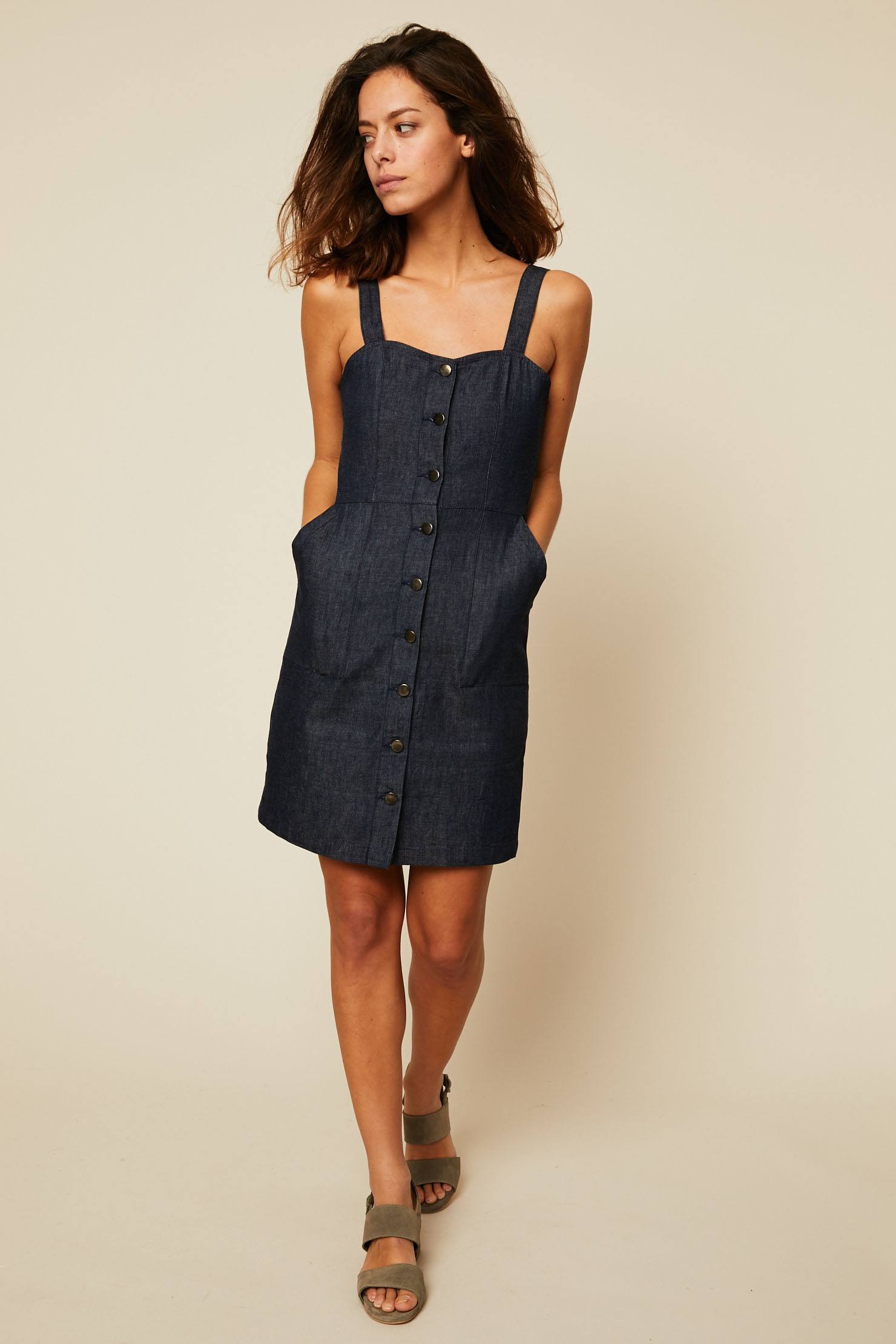 Prism Robe ceinturée en denim bleu pas cher - Robe Monshowroom