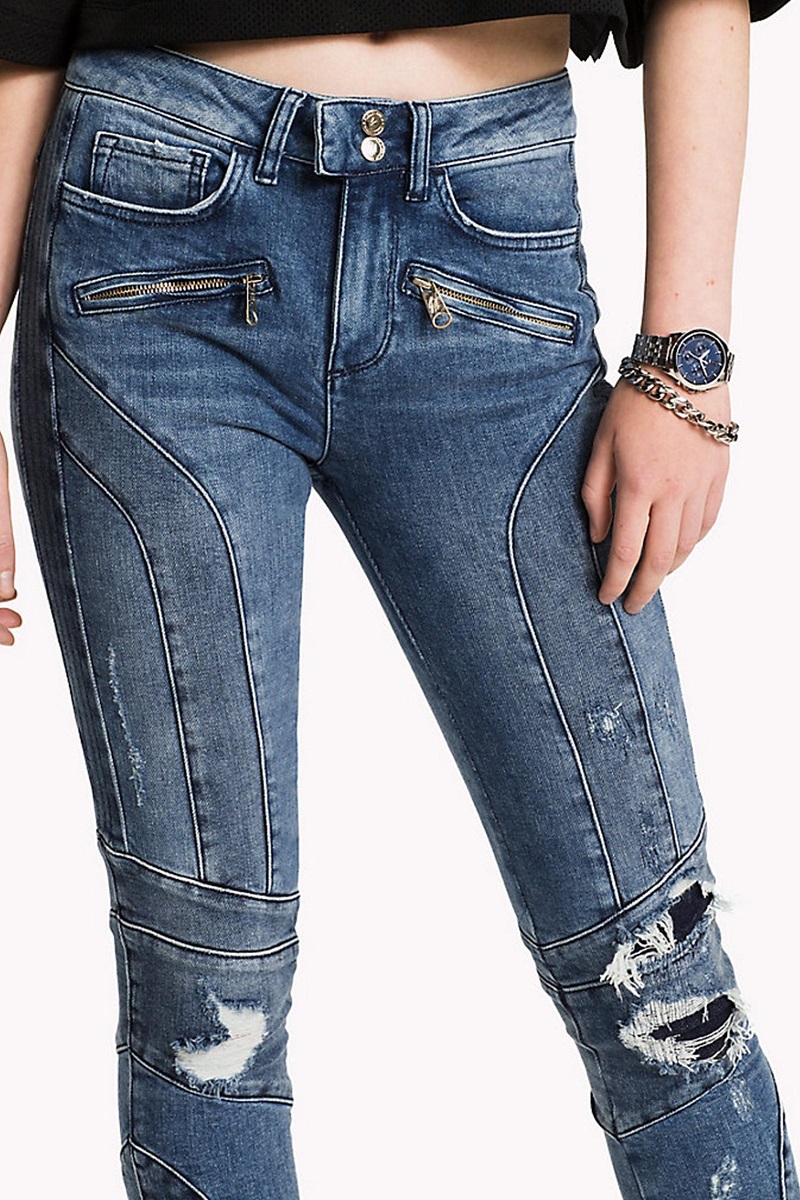 Tommy Hilfiger x Gigi Hadid Jean moto destroy 7/8 - Jeans Femme Monshowroom 