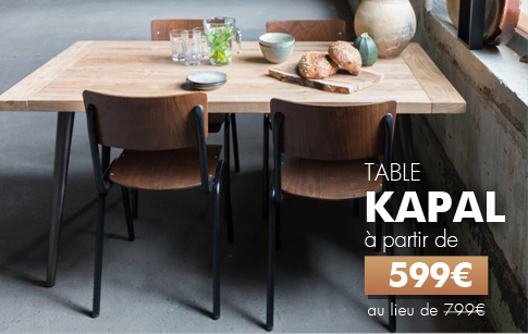 KAPAL Table vintage 160x80 cm pieds noirs Bois