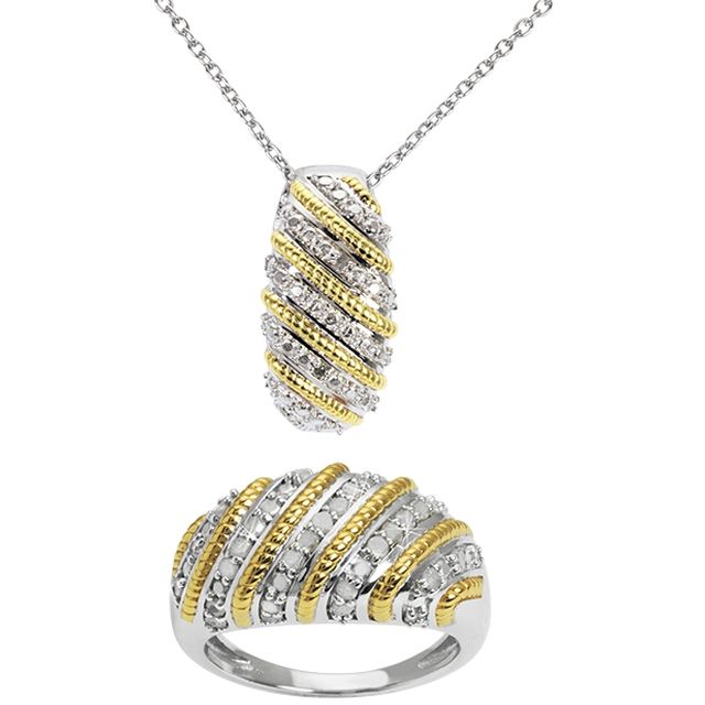 Instant bijoux Bague couronne diamant 1/2ct+pendentif+chaîne 