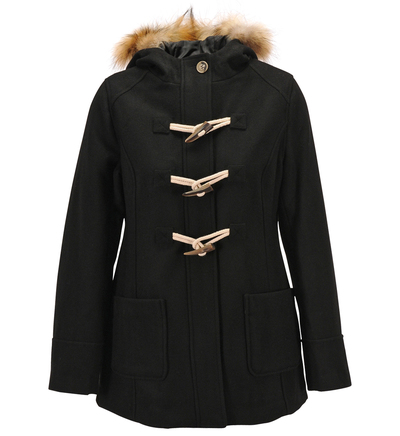 Duffle coat à capuche bordée de fourrure synthétique Avant Premiere Noir
