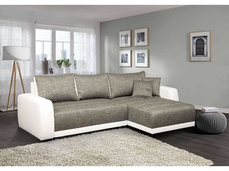 Canapé d'angle convertible et réversible 5 places VENUS coloris blanc%2F gris