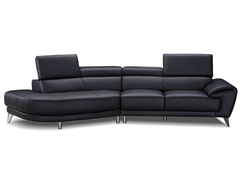 Canapé d'angle gauche fixe 6 places VERONA en cuir coloris noir