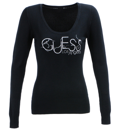 Pull sérigraphié du nom de la marque GUESS Noir