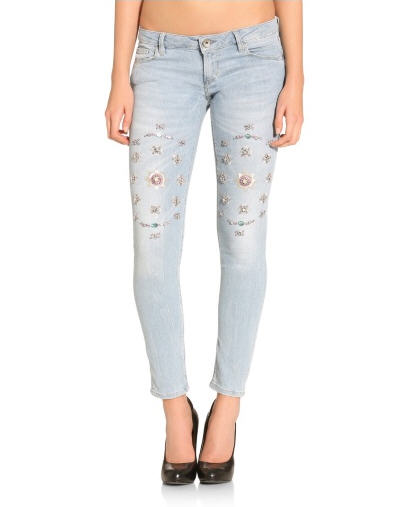 Skinny Ultra Low Embellished Denim Pant