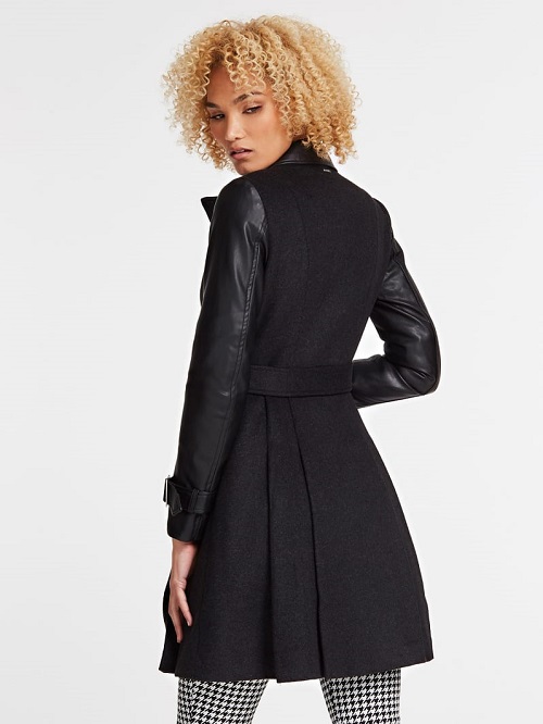 MANTEAU CEINTURÉ CINTRÉ ET ÉVASÉ Guess Noir - Manteau Femme Guess