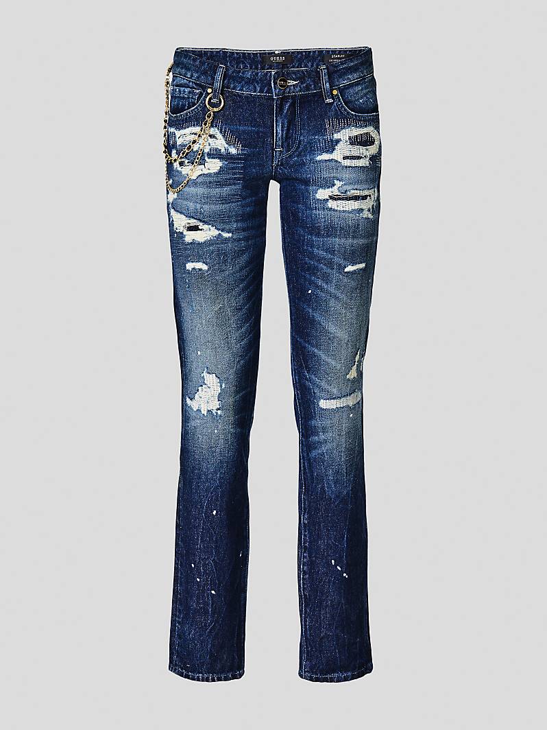 JEANS SLIM DÉCHIRÉ CHAÎNE Bleu Guess - Jeans Femme Guess