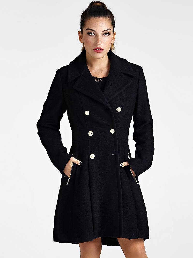 MANTEAU BOUTONS DORÉS Noir Guess - Manteau Femme Guess