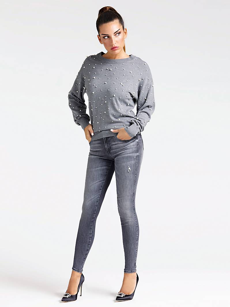 JEANS CURVE X EFFET DÉLAVÉ Gris Guess pas cher - Jeans Femme Guess