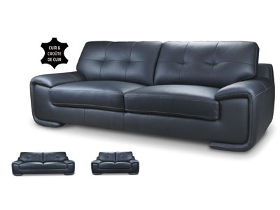 Canapé fixe 3 places en cuir BERNICE coloris noir