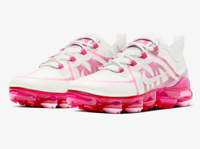 Nike Air VaporMax 2019 Blanc sommet/Fuchsia Laser/Lever De Soleil Rose/Blanc sommet pas cher - Baskets Femme Nike