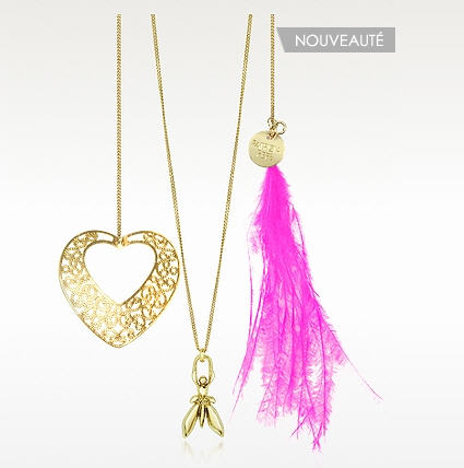 Patrizia Pepe Golden Heart Long Necklace w/Feather