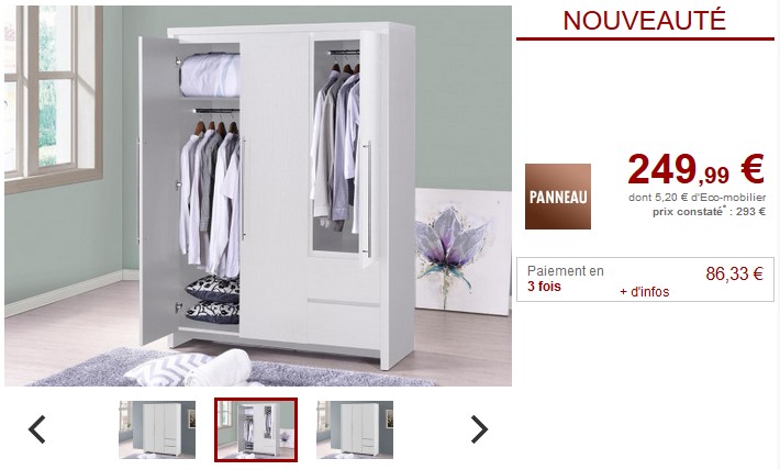 Armoire ISIS 3 portes et 2 tiroirs Wengé ou blanc pas cher - Armoire Vente Unique