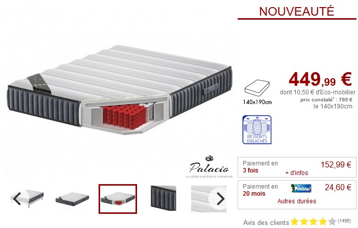 Sommier+Matelas ressorts HR 24cm AUDACE PALACIO pas cher - Ensemble matelas et sommier Vente Unique