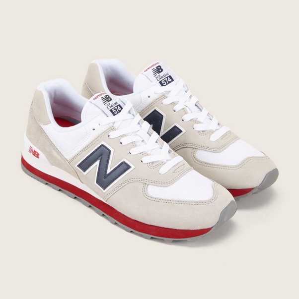 New Balance ML574ESA Baskets bi-matières taupe et blanc - Baskets Femme Monshowroom