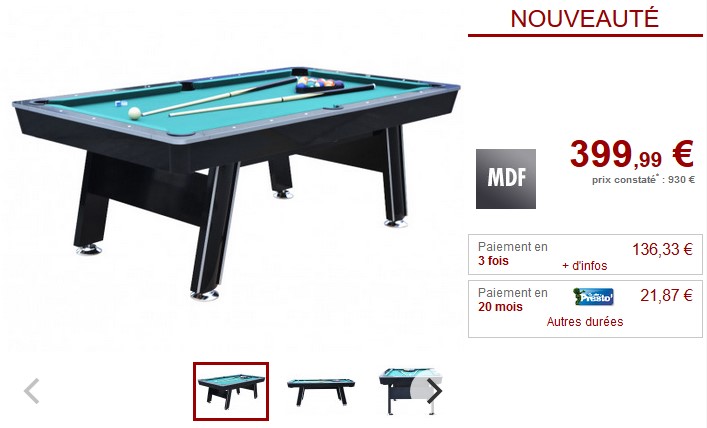 Billard CHARLTON en MDF noir laqué - Vente Unique