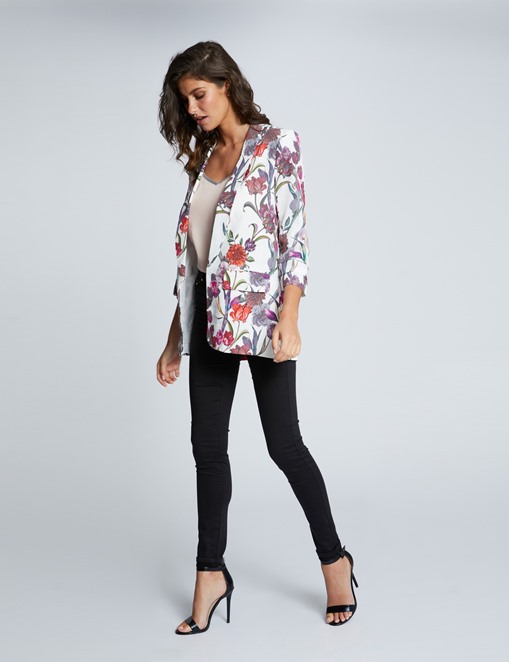 Blazer coupe droite imprimé floral Ecru Morgan - Veste Morgan