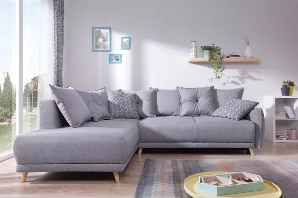 BOBOCHIC Lena Canapé scandinave d'angle gauche Gris clair pas cher - Soldes Canapé Rue du Commerce