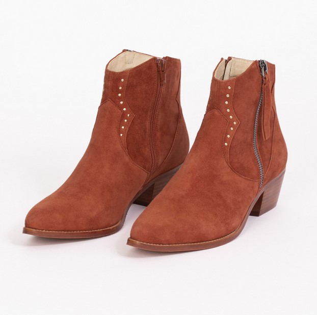 Bottines petit talon fermeture zippée marron Morgan - Bottines Morgan