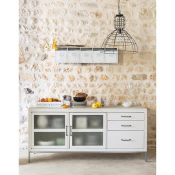 Buffet 2 portes 3 tiroirs Sarzeau en pin recyclé blanc - Soldes Buffet Maisons du Monde