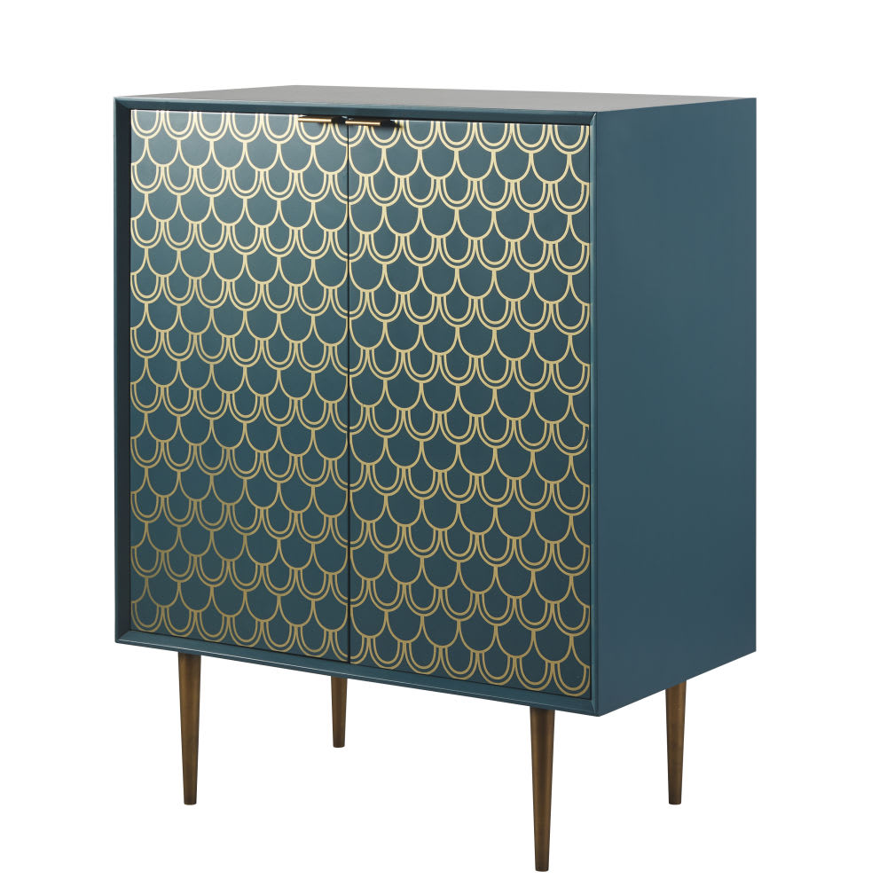 Buffet 2 portes Baracuda bleu turquoise motifs graphiques dorés - Buffet Maisons du Monde