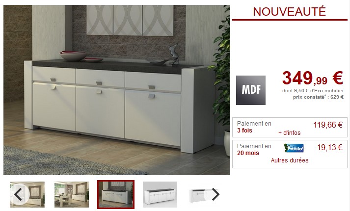 Buffet ASTEROIDE 3 portes, 3 tiroirs plateau effet ardoise - Vente Unique