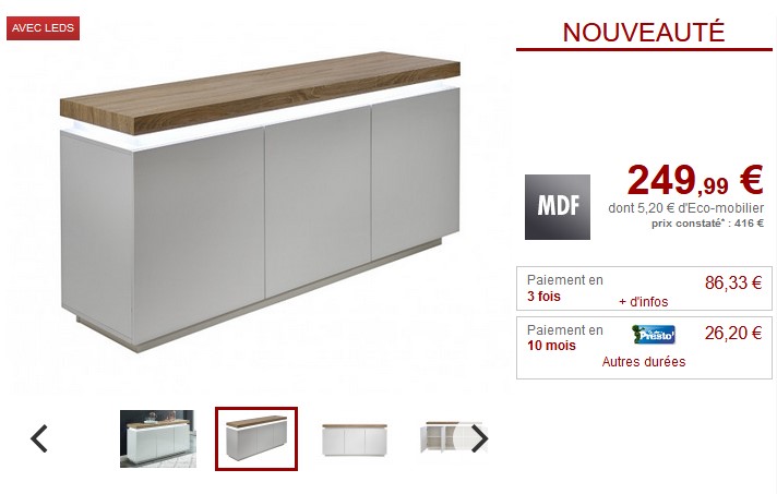 Buffet HALO 3 portes MDF laqué avec LEDs pas cher - Buffet Vente Unique