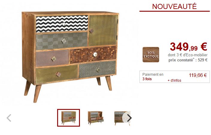 Buffet haut JAKADI 1 porte et 6 tiroirs Bois de manguier - Vente Unique