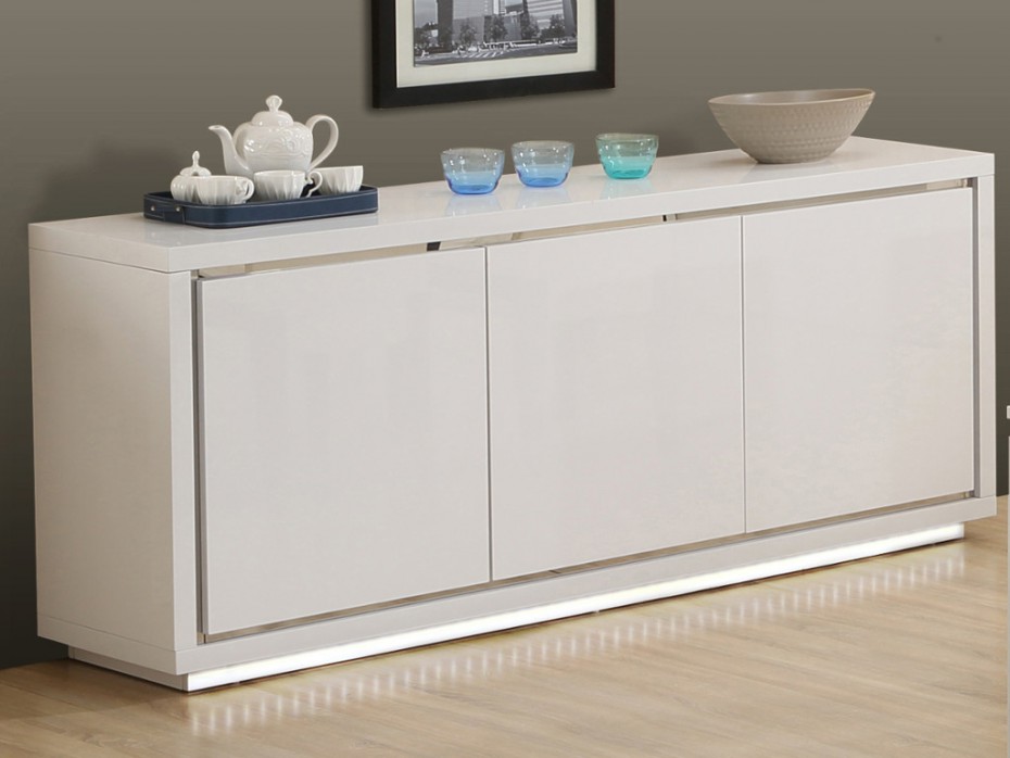 Buffet SHEENIA MDF laqué blanc LEDs 3 portes