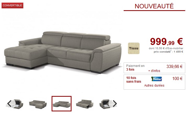 Canapé angle gauche convertible SURANY en tissu gris clair - Vente Unique