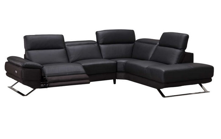 Canapé d'angle relaxation électrique 4 places ROMANE en cuir%2Ftissu coloris noir
