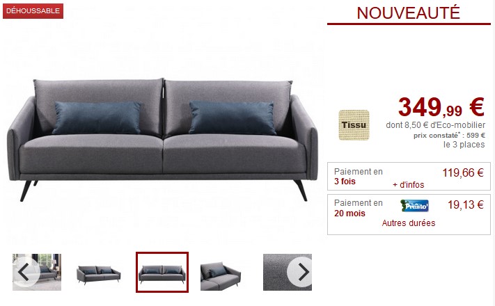 Canapé et fauteuil AZIVA en tissu coloris gris