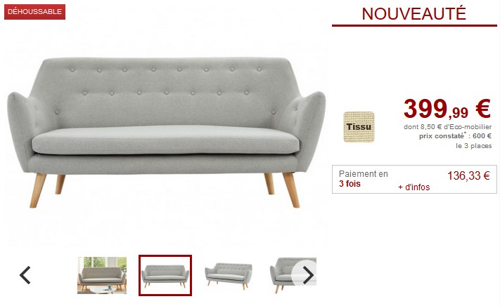 Canapé et fauteuil JENNY en tissu gris clair pas cher - Canapé Vente Unique