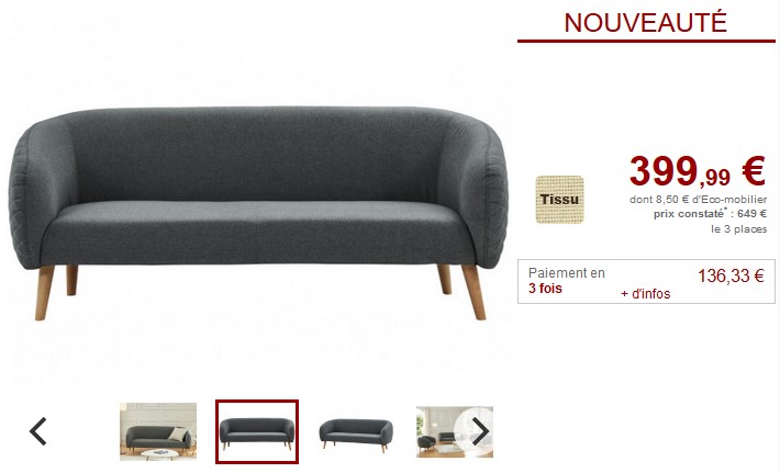 Canapés et fauteuil PENNY en tissu matelassé 3 coloris pas cher - Canapé Vente Unique