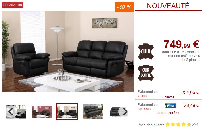 Canapé ou fauteuil relax MILAGRO en cuir pas cher  - Canapé Cuir Vente Unique