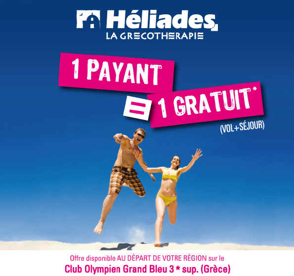 Promo Vacances Heliades Club Olympien Le Grand Bleu 1 payant/1 gratuit