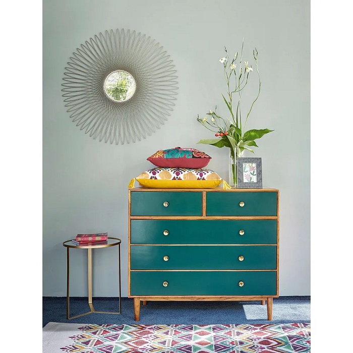 Commode 5 tiroirs Ikat en acacia massif vert - Commode Maisons du Monde