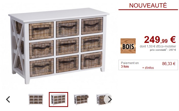 Commode 9 tiroirs KAMPARA Bois Blanc et Naturel pas cher - Commode Vente Unique