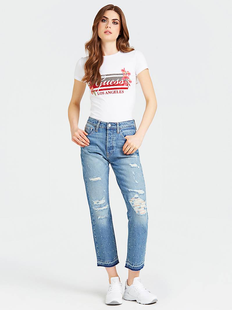 DENIM RELAXED DÉCHIRÉ Bleu Guess pas cher - Jeans Femme Guess