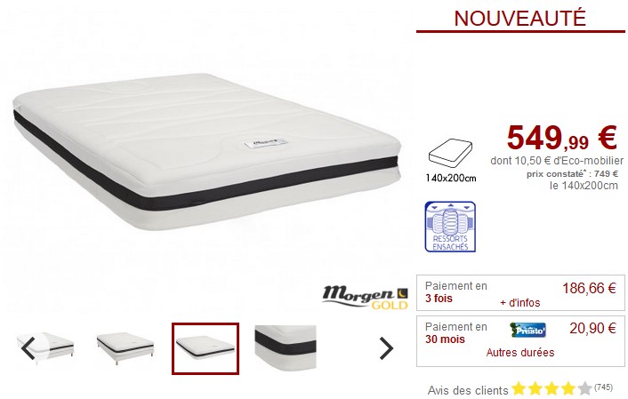 Sommier + matelas ressorts ensachés STERNENKLAR 7 zones forme - Ensemble sommier et matelas Vente Unique