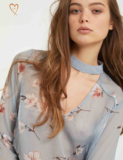 Blouse imprimé fleuri à col choker Morgan