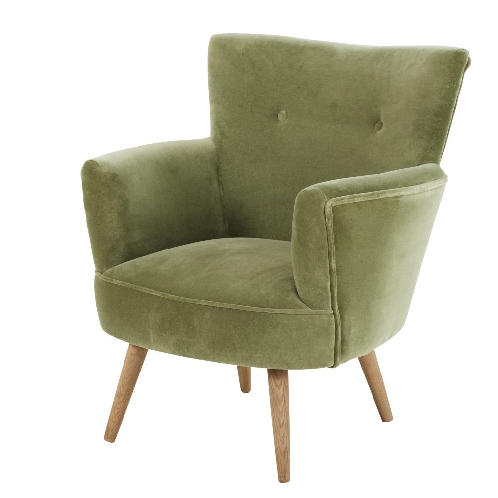 Fauteuil en velours SAO PAULO vert kaki  - Maisons du monde