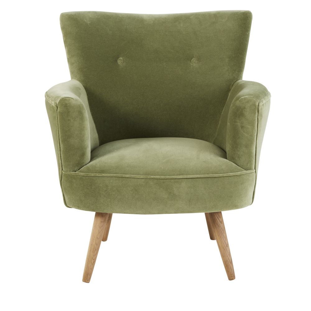 Fauteuil en velours SAO PAULO vert kaki - Fauteuil Maisons du Monde