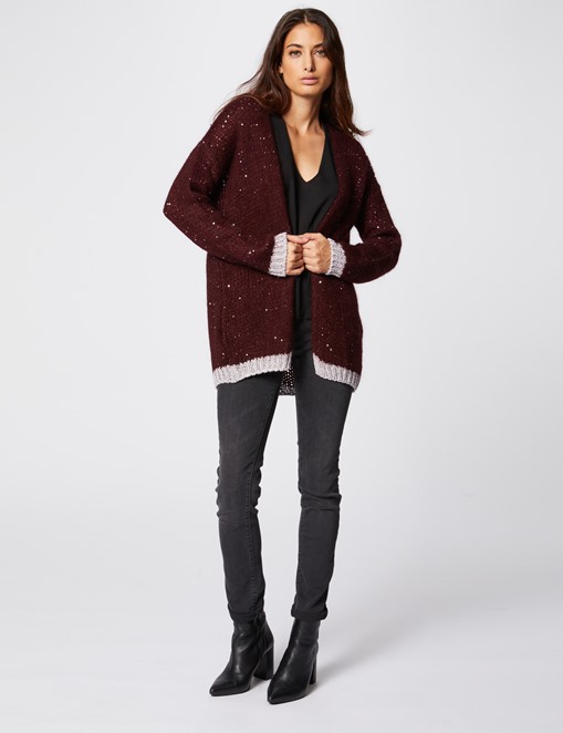 Gilet en maille avec sequins Bordeaux Morgan - Gilet Morgan